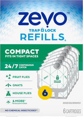 Zevo Compact Flying Insect Trap Official Refill Cartridges - Fits Zevo Compact Indoor Plug-in Trap, Authentic Trap + Lock Technology to Catch Gnats, House & Fruit Flies (6 Official Refill Cartridges)