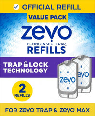 Zevo Flying Bug Trap Refills, 2 Pack Cartridges, Compact Solution for Indoor Insect Control