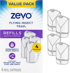 Zevo Flying Insect Trap Refill Cartridges, Fly Trap, Fruit Fly Trap (4 New Refill Cartridge)