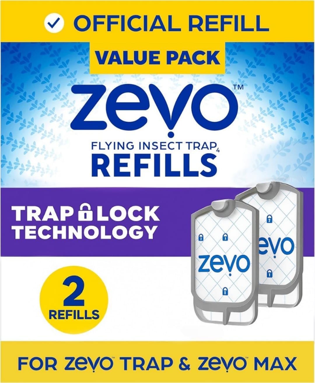 Zevo Flying Bug Trap Refills, 2 Pack Cartridges, Compact Solution for Indoor Insect Control