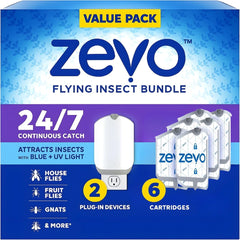 Zevo Indoor Flying Insect Trap Bundle, 2 Plug-in Trap Devices with 6 Original Replacement Cartridges