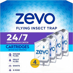 Zevo Flying Insect Trap Refill - for The Zevo MAX & Standard Indoor Fly Trap - Catch Gnats, House & Fruit Flies - Easy to Use - Mess-Free Disposal (4 Refill Cartridges)