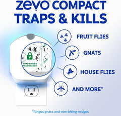 Zevo Compact Flying Insect Trap Official Refill Cartridges - Fits Zevo Compact Indoor Plug-in Trap, Authentic Trap + Lock Technology to Catch Gnats, House & Fruit Flies (8 Official Refill Cartridges)